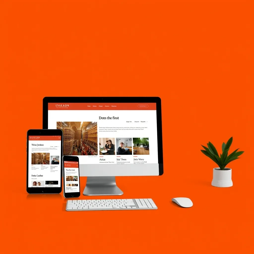 A split screen showing a desktop computer and a smartphone. On both devices, a user is interacting with a website designed with responsive web design. The website's layout and content adjust seamlessly to each device's screen size, offering a smooth user experience.